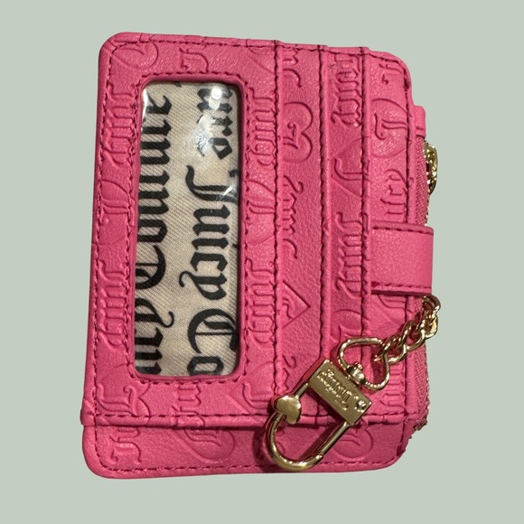 Juicy Couture Accessories - Juicy Couture Pink Embossed Logo Card Holder Wallet ID Case Keychain Zip Pocket